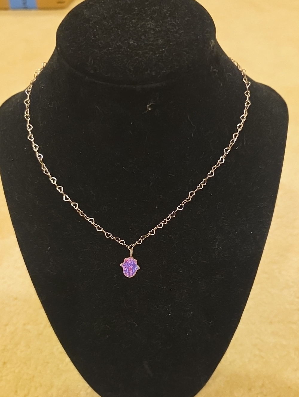 Purple Hamsa Pendant Necklace on Sterling Silver Chain